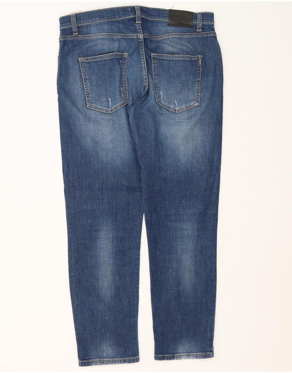 Jeans slim vintage invecchiati da donna W31 L28 in cotone blu