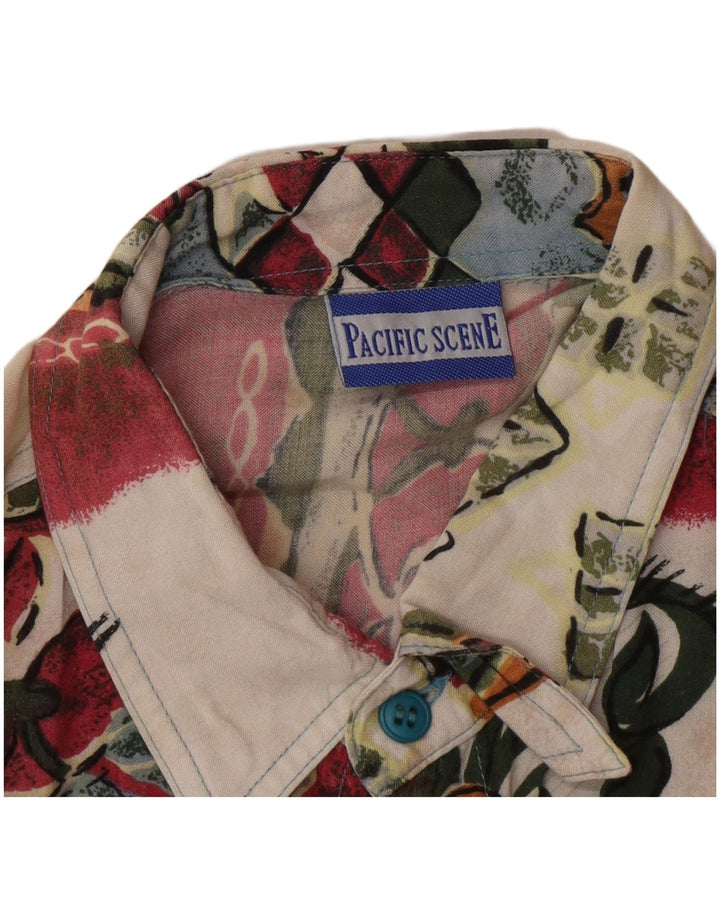 Camicia a maniche corte vintage da uomo con motivo astratto, grande, multicolore