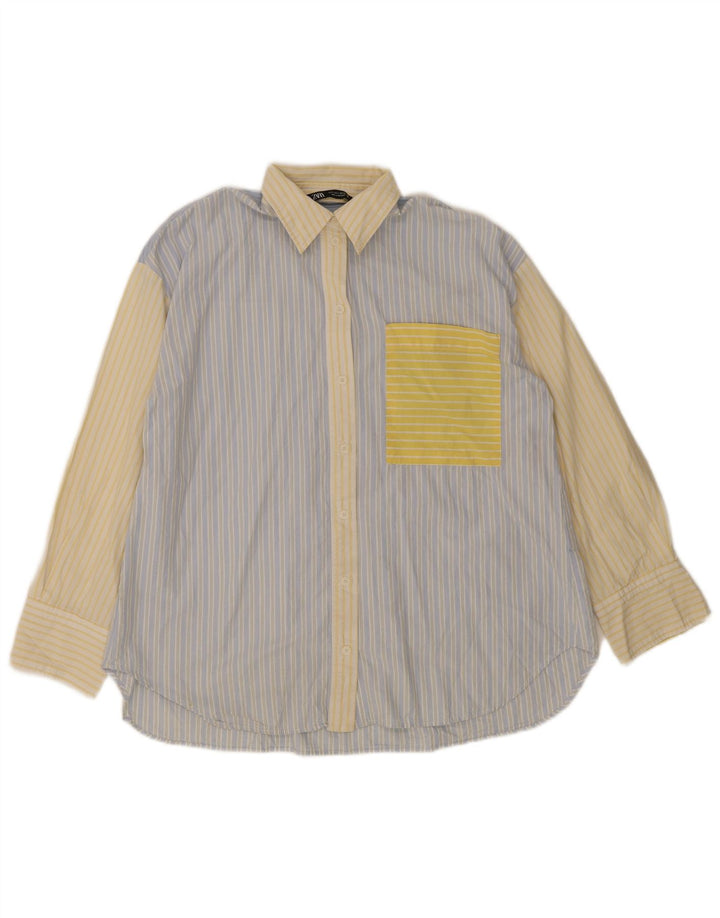 Camicia oversize da donna Zara UK 10 piccola in cotone a righe blu