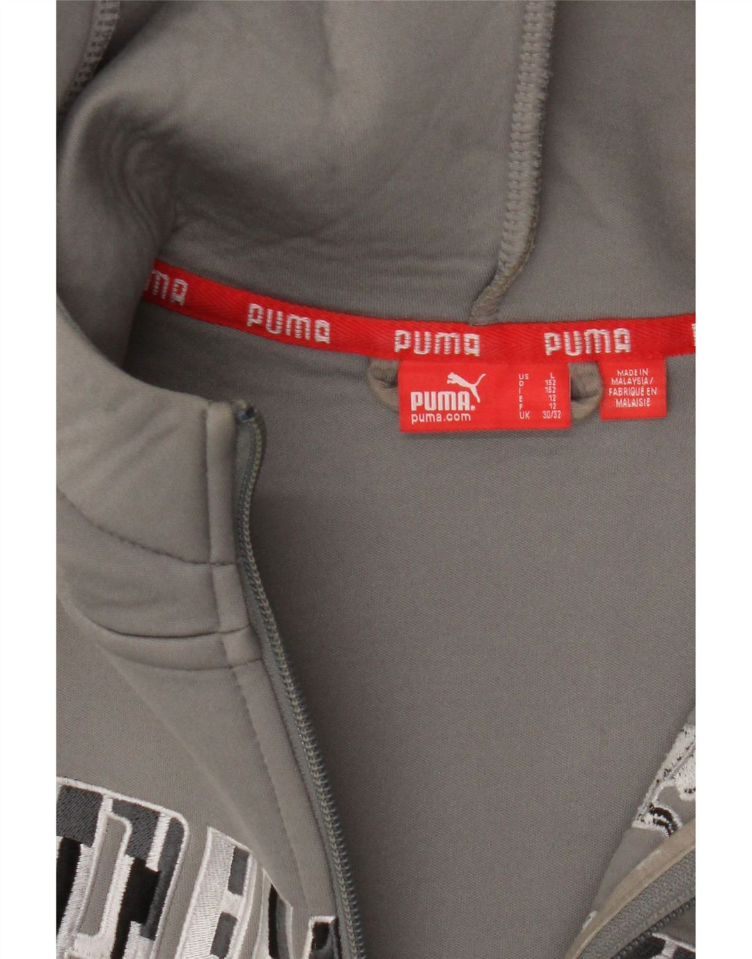 PUMA Boys Graphic Zip Hoodie Sweater 11-12 Years Grey Polyester Vintage Puma and Second-Hand Puma from Messina Hembry 