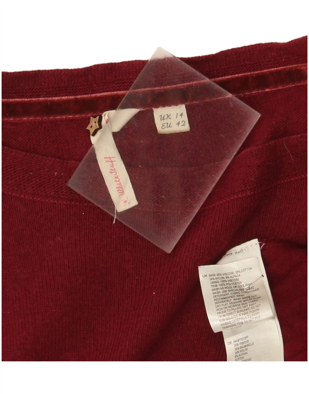 Abito maglione da donna White Stuff UK 14 Viscosa bordeaux medio