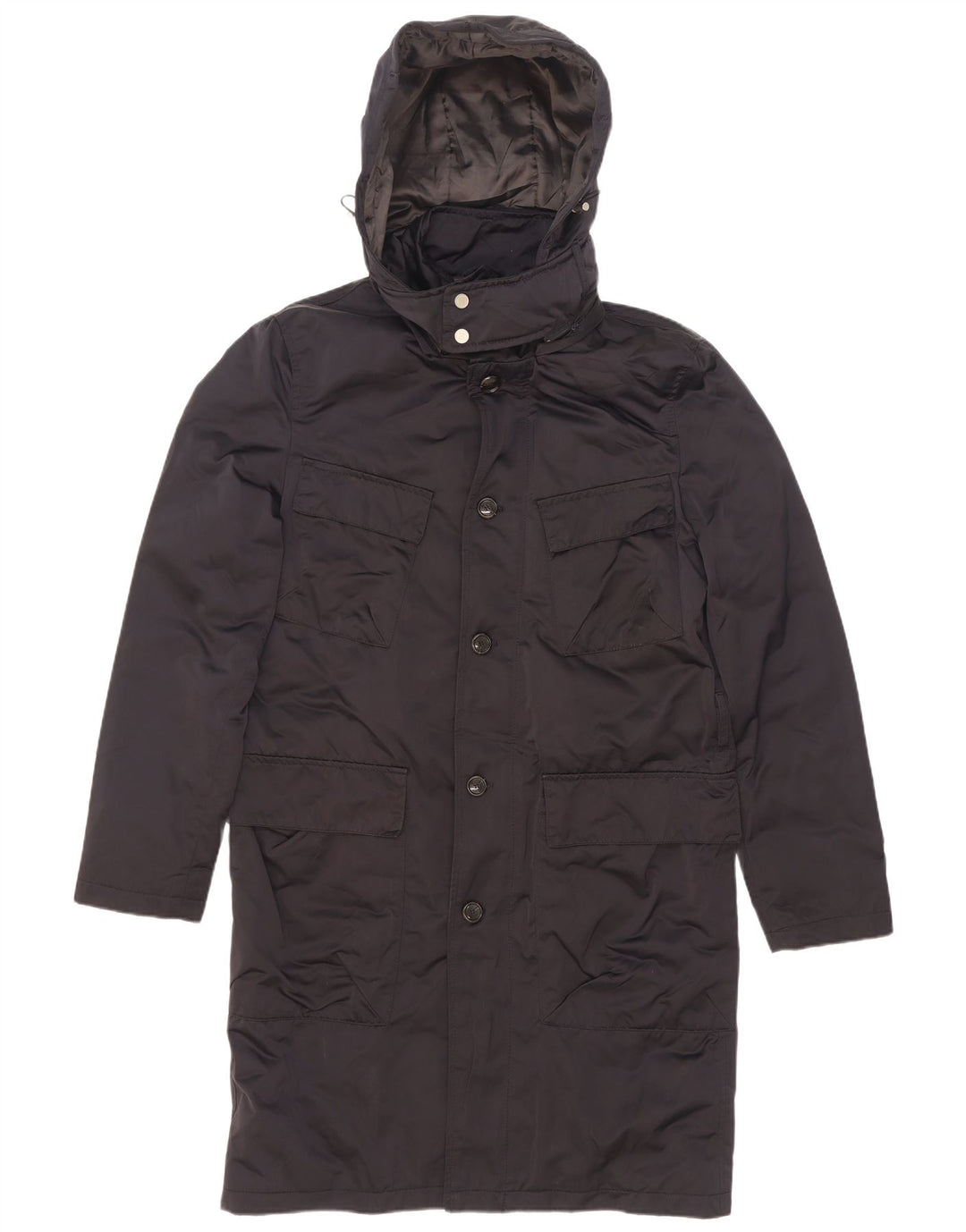 Cappotto imbottito con cappuccio da uomo Zara UK 38 poliestere medio blu navy
