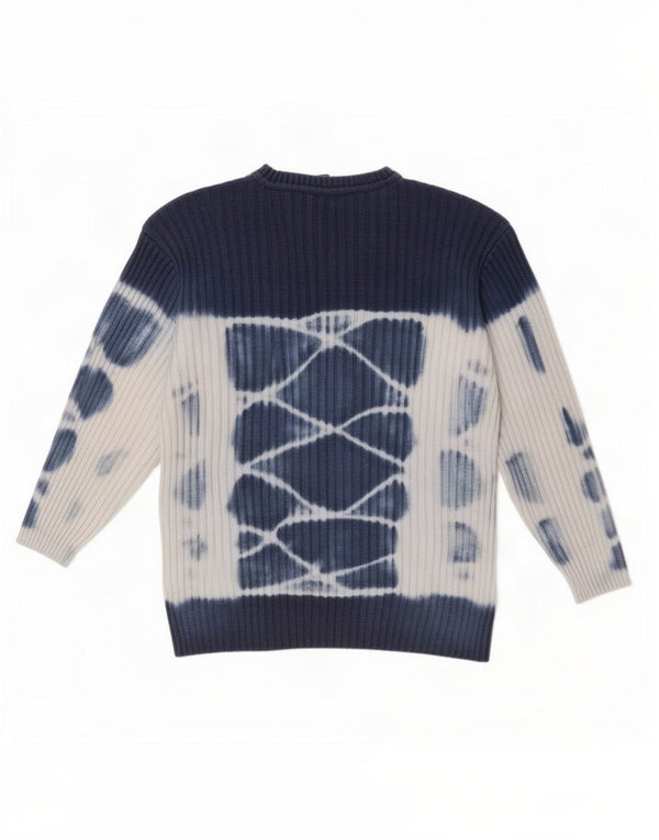 Maglione maglione girocollo da uomo vintage in cotone tie dye blu navy medio