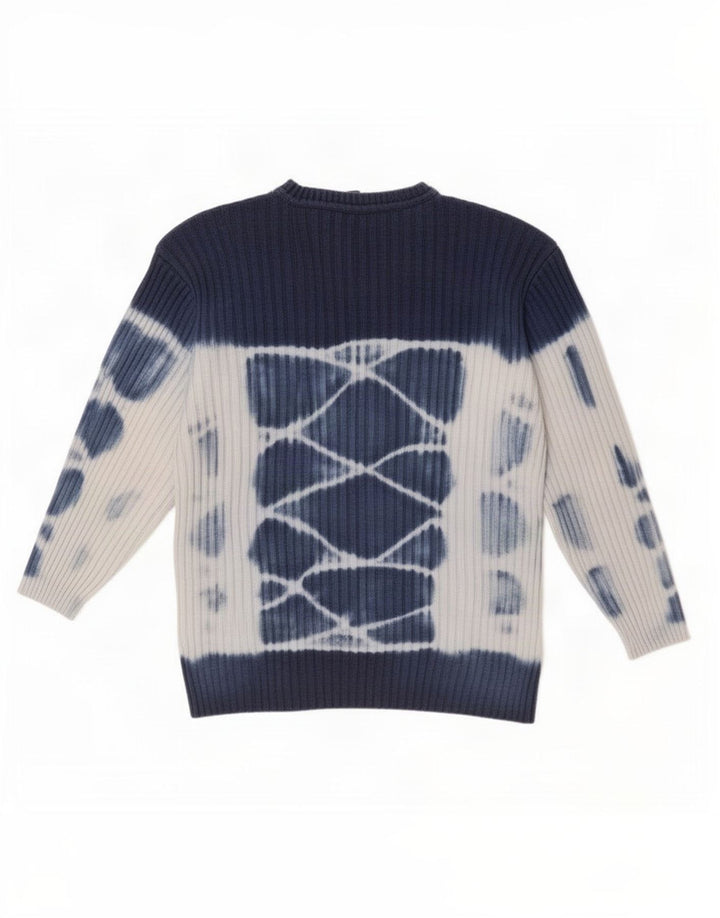 Maglione maglione girocollo da uomo vintage in cotone tie dye blu navy medio