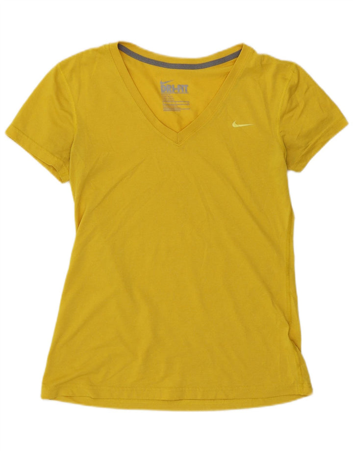 NIKE Womens Dri Fit T-Shirt Top UK 10 Small Yellow Polyester