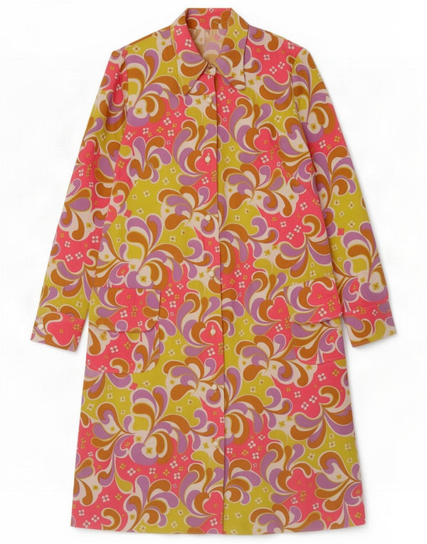 Vintage Womens Long Sleeve Shirt Dress UK 12 Medium Multicoloured Floral