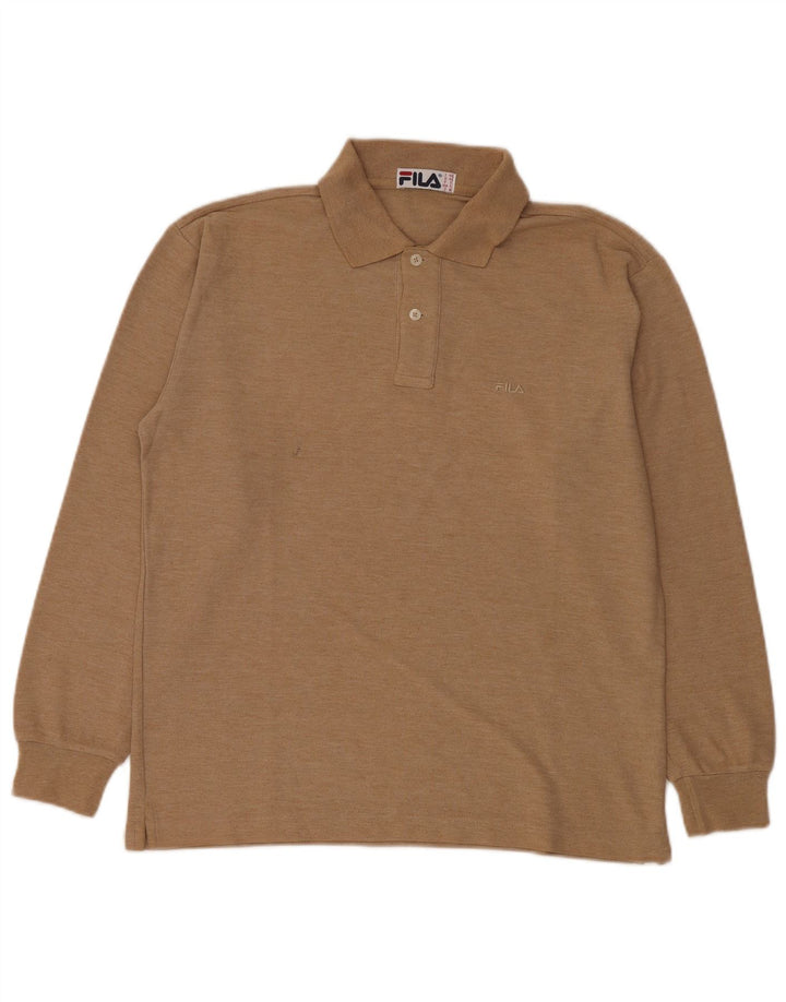 Polo da uomo a maniche lunghe Fila IT 46 Small in cotone beige