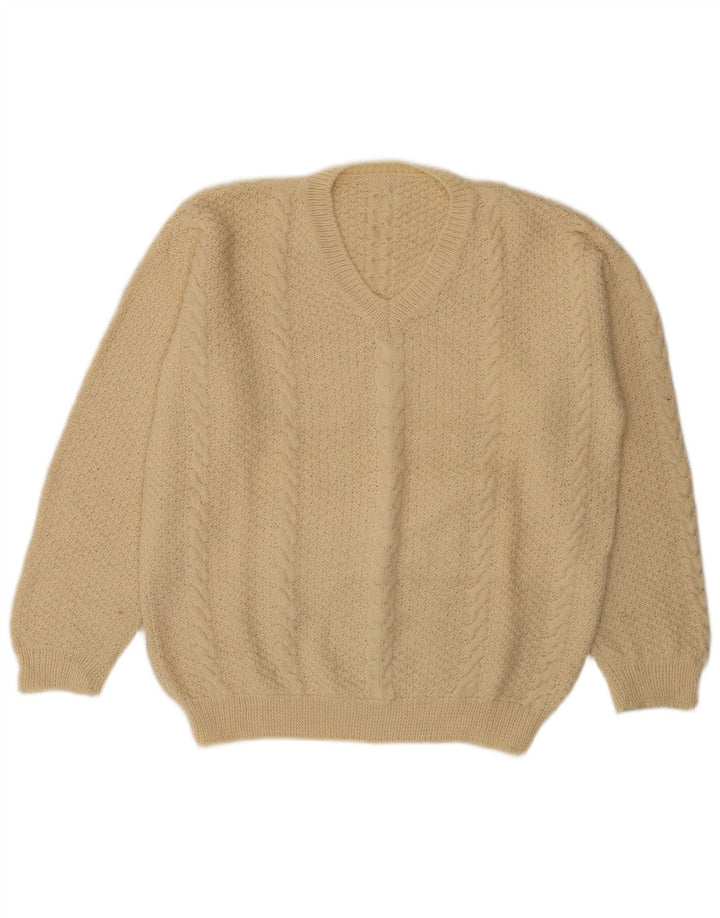 Maglione vintage da uomo con scollo a V grande beige