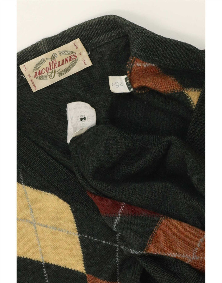 Maglione cardigan da uomo Les Jacquelines verde medio a rombi/diamante