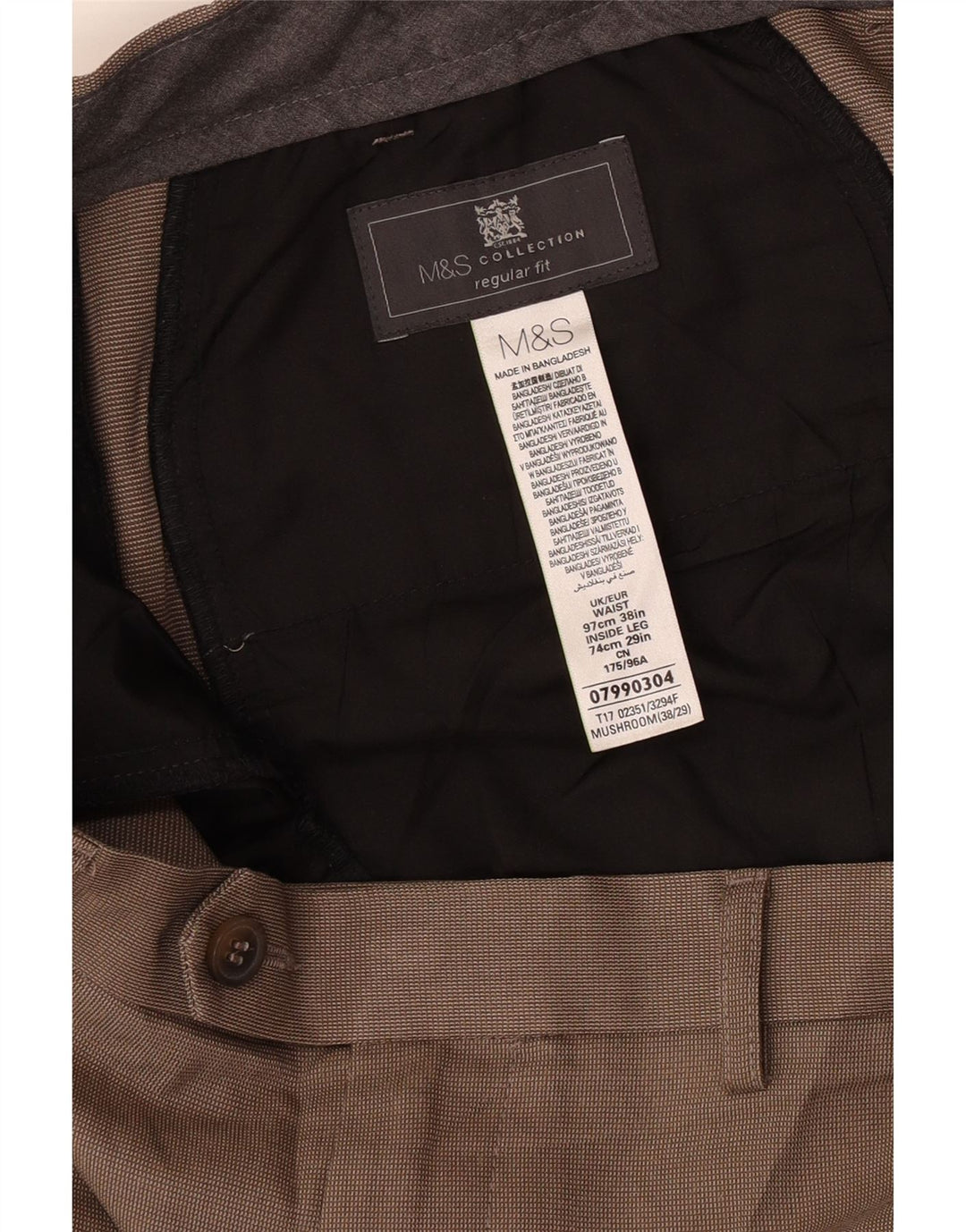 Pantaloni da abito vestibilità regolare Marks & Spencer da uomo W38 L29 Poliestere beige