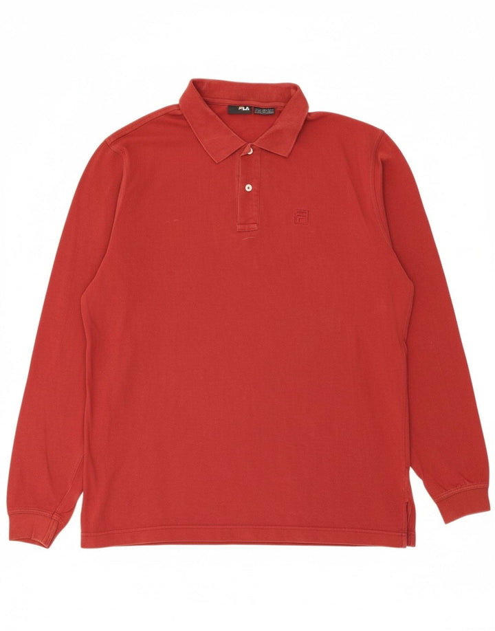 FILA Mens Long Sleeve Polo Shirt 2XL Red Vintage Fila and Second-Hand Fila from Messina Hembry 