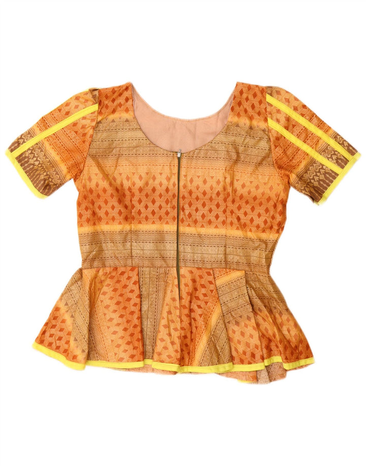 Top camicetta da donna vintage UK 12 arancione medio geometrico