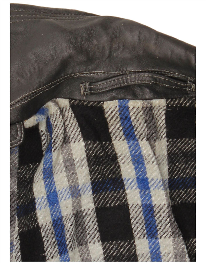 Trench in pelle da uomo VINTAGE UK 38 Pelle nera media