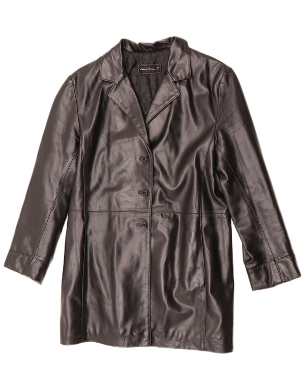 Cappotto in pelle da donna vintage UK 16 grande pelle nera