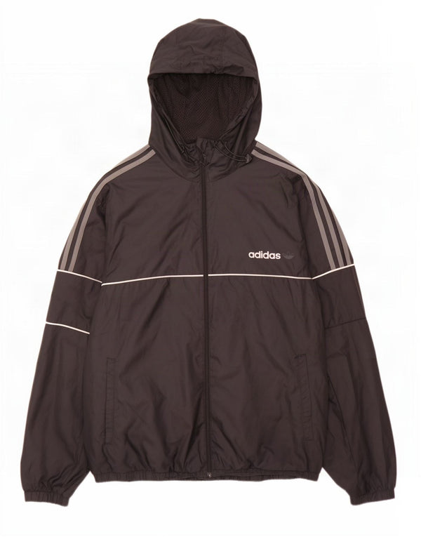 Adidas Mens Graphic Hooded Rain Jacket UK 42 XL Black Polyester