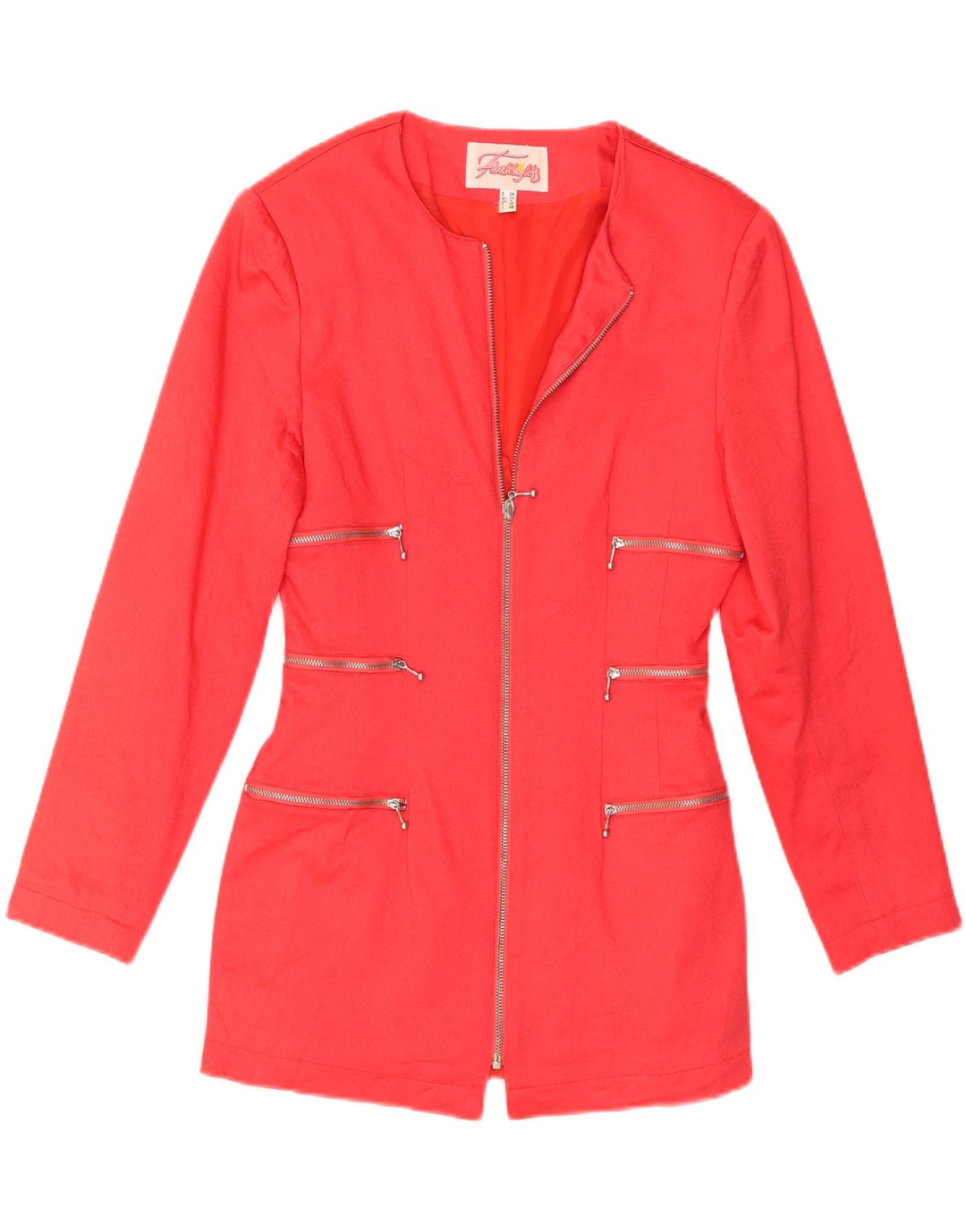 Giacca blazer vintage da donna con zip intera UK 8 piccola viscosa rossa