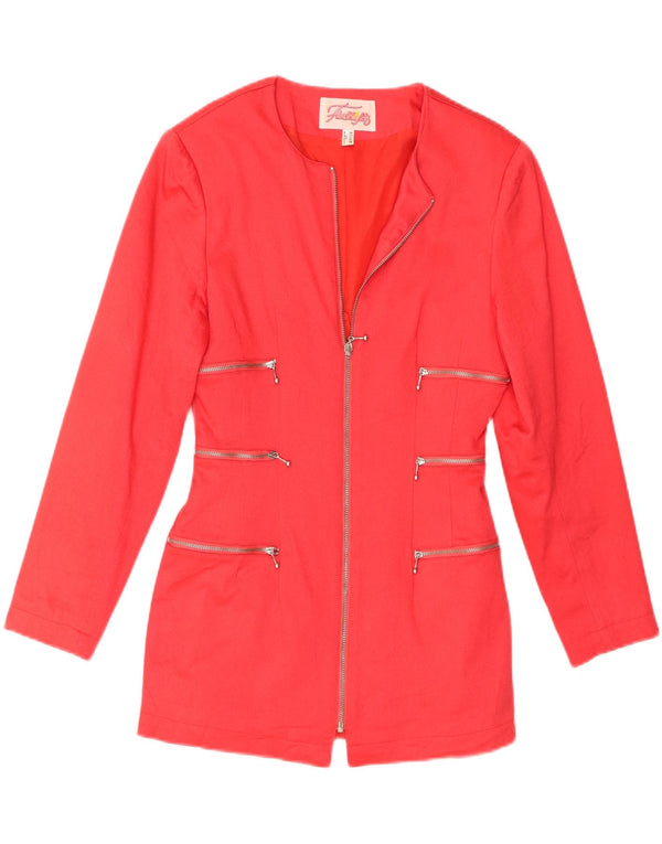 Giacca blazer vintage da donna con zip intera UK 8 piccola viscosa rossa
