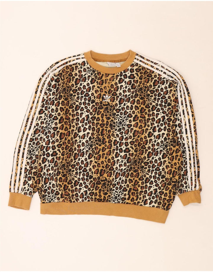 Felpa oversize da donna ADIDAS, maglione UK 8, piccola stampa animalier beige