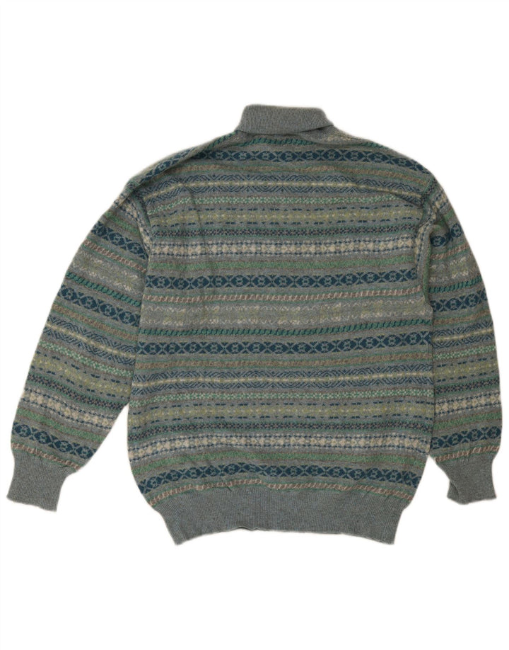 Malagrida Maglione da uomo con collo alto e maglione in lana Fair Isle multicolore medio