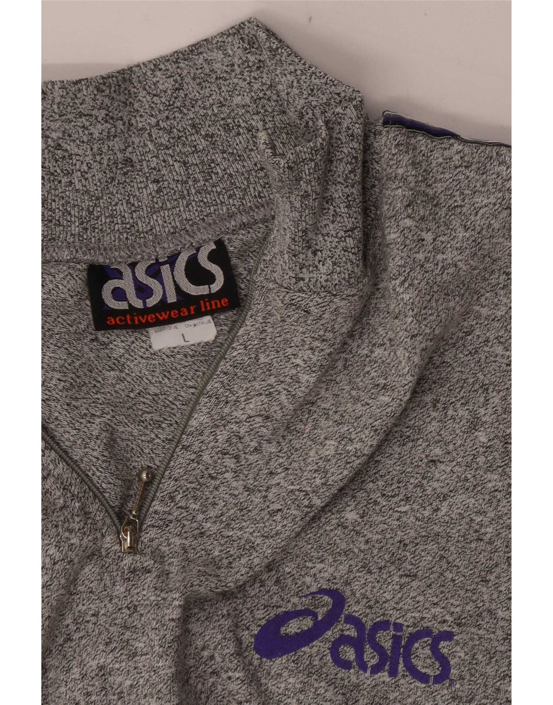 Felpa Asics da uomo con collo con zip grafica, maglione grande, cotone chiazzato grigio