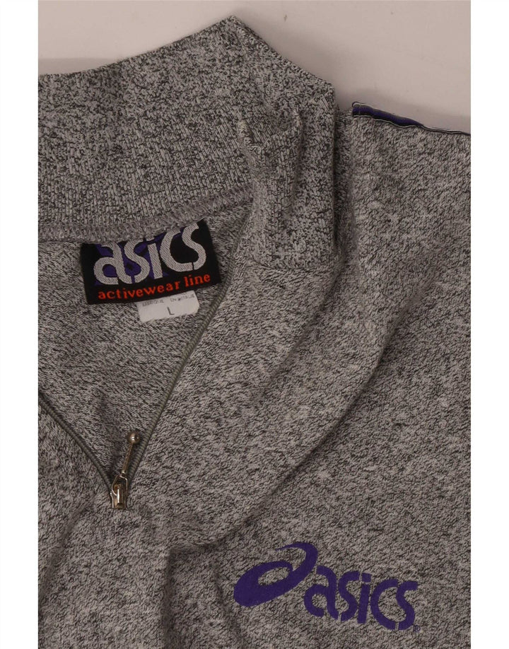 Felpa Asics da uomo con collo con zip grafica, maglione grande, cotone chiazzato grigio