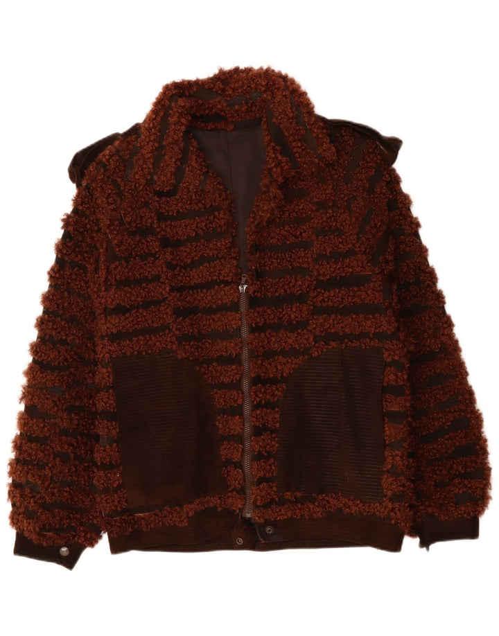 Giubbotto bomber da donna VINTAGE UK 16 grande a righe marroni