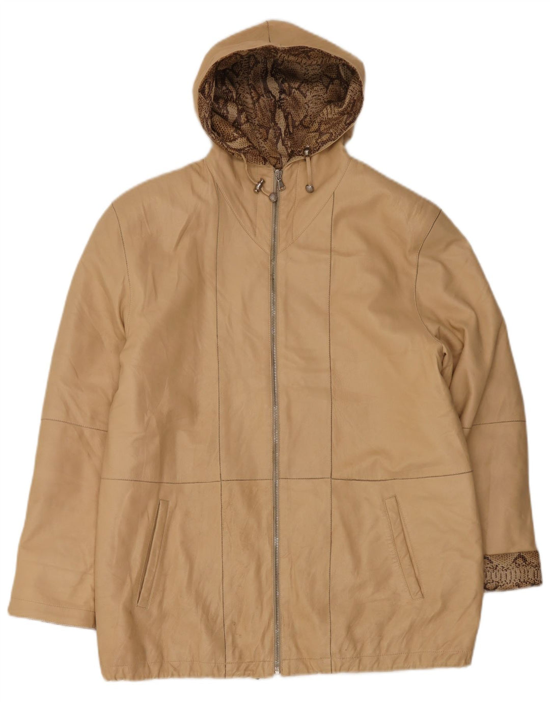Giacca in pelle oversize con cappuccio da donna Michel IT 44 Pelle beige medio