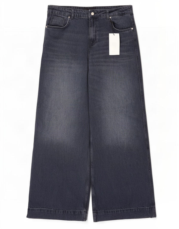 Jeans Zara da donna a vita alta a gamba larga EU 40 medio W30 L32 cotone blu navy