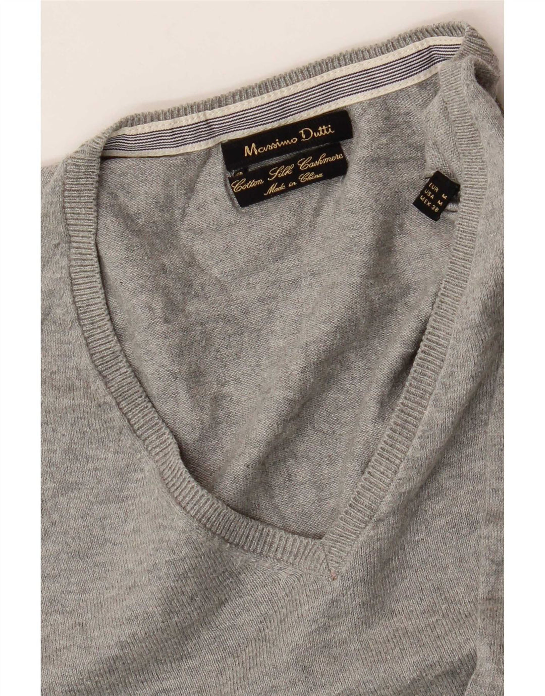 Massimo Dutti Maglione da uomo con scollo a V in cotone screziato grigio medio