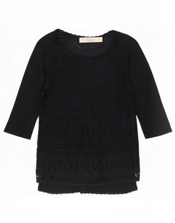 Top trasparente da donna Zara manica 3/4 UK 12 medio nero