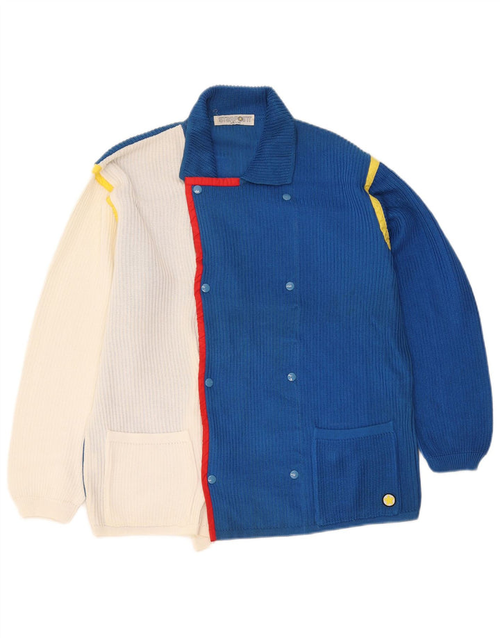 Maglione cardigan da uomo vintage grande cotone color block blu