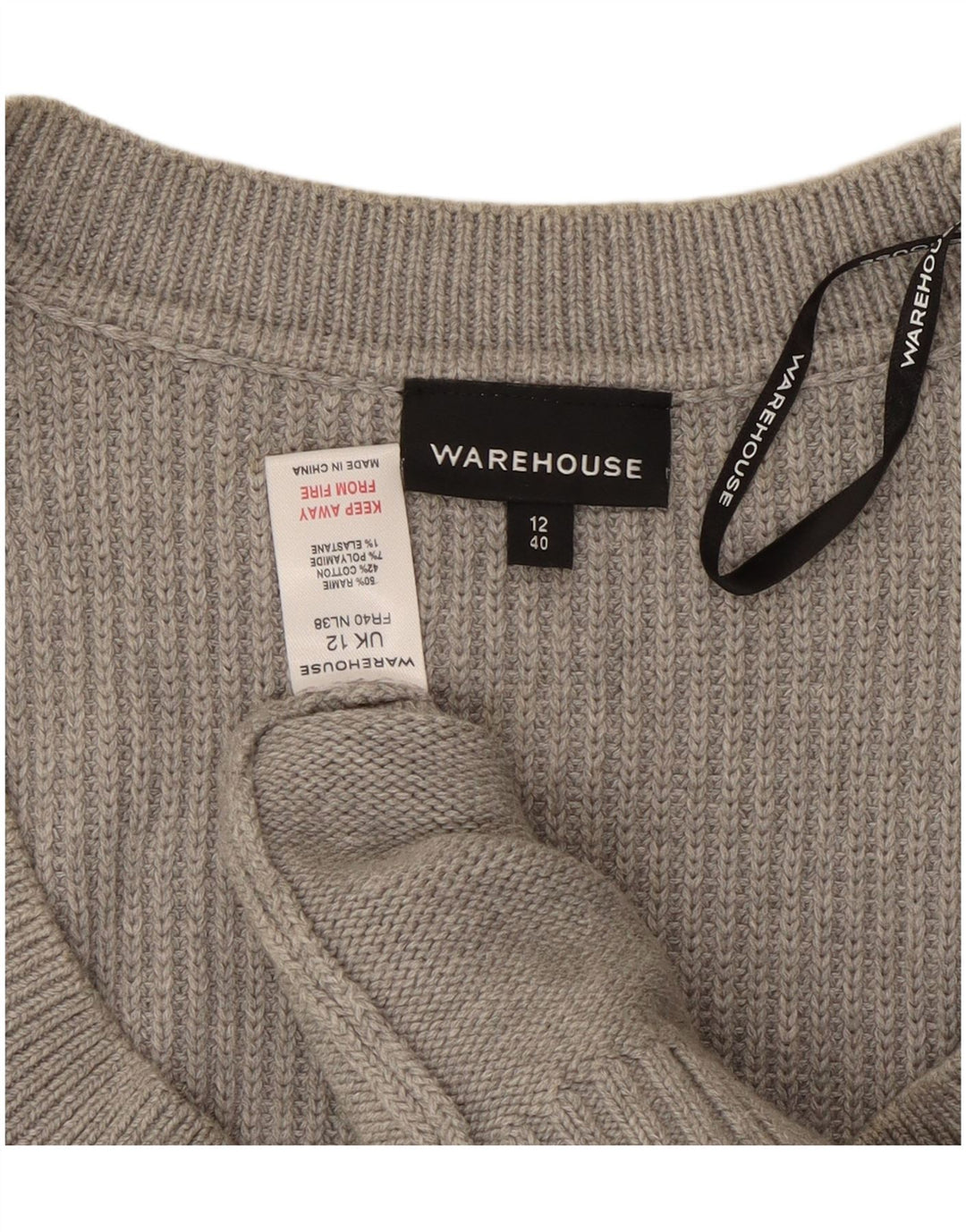 WAREHOUSE Maglione da donna con scollo a barca con maniche a 3/4 UK 12 Grigio medio
