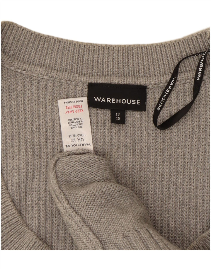 WAREHOUSE Maglione da donna con scollo a barca con maniche a 3/4 UK 12 Grigio medio