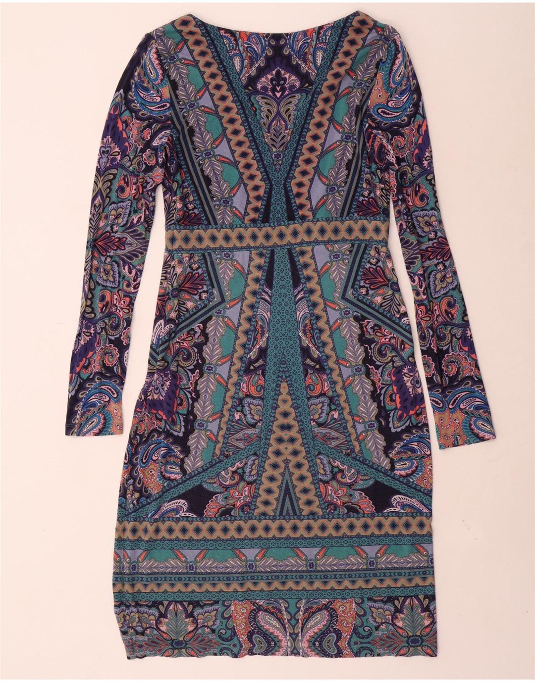 MONSOON Abito a trapezio da donna a maniche lunghe UK 12 Paisley medio multicolore