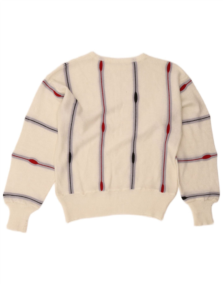 Maglione vintage da donna con scollo a barca UK 14 a righe bianche medie