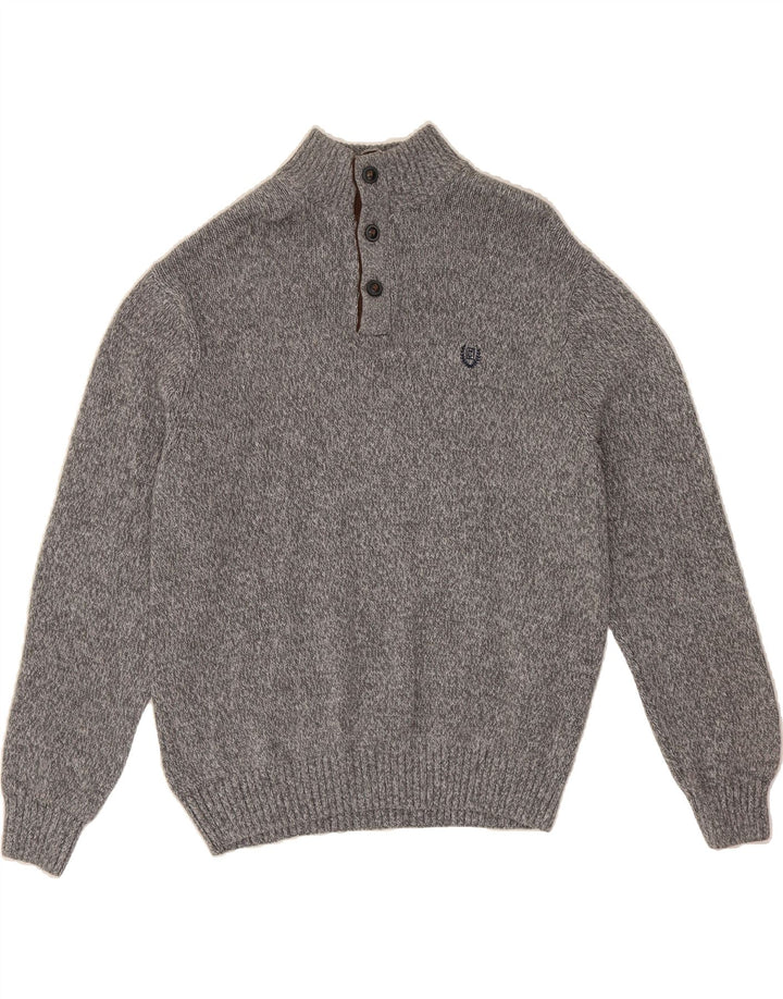 CHAPS Mens Button Neck Jumper Sweater XL Grey Flecked Cotton Classic Vintage Chaps and Second-Hand Chaps from Messina Hembry 