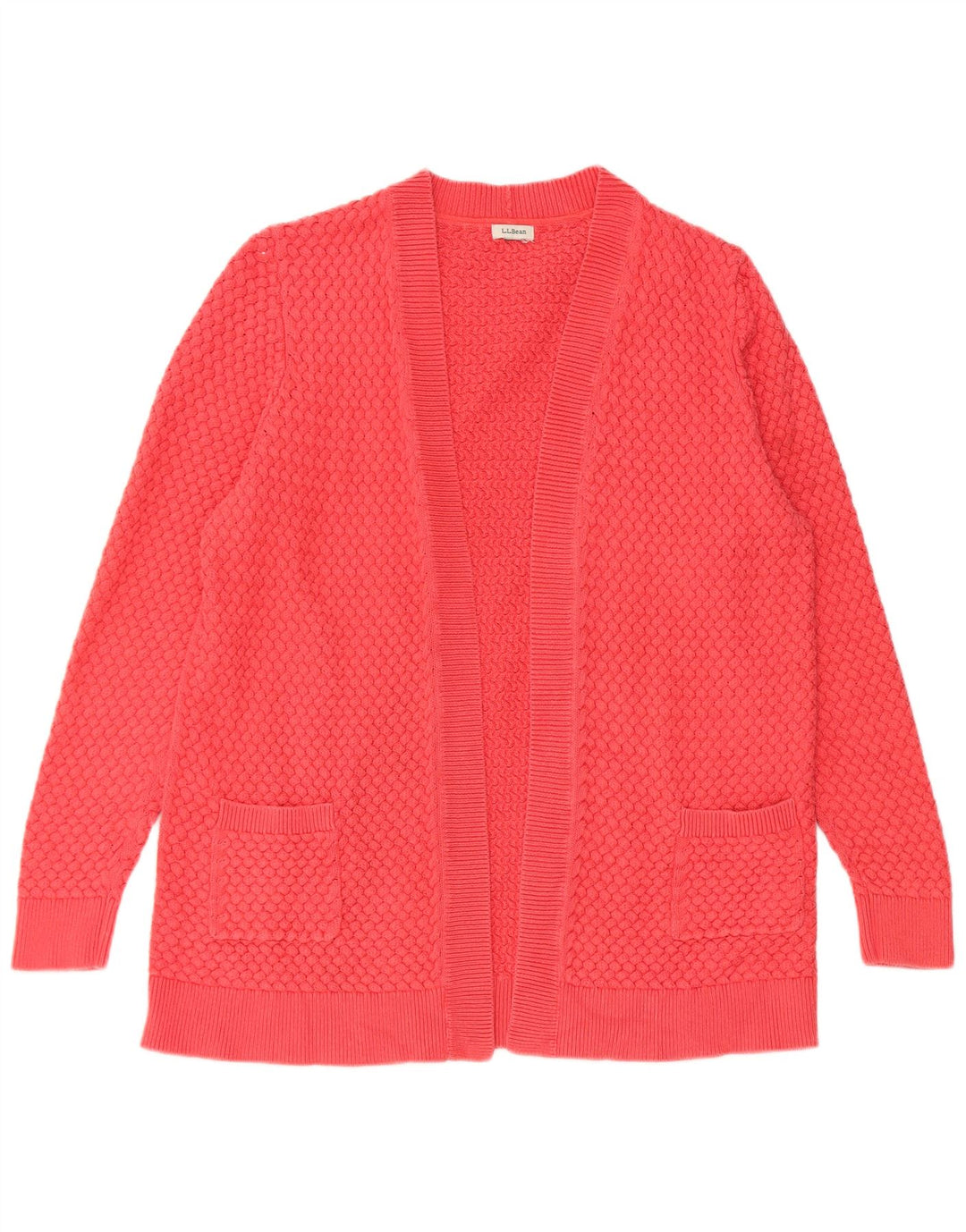 Maglione cardigan aperto da donna L.L.Bean UK 16 grande cotone rosso