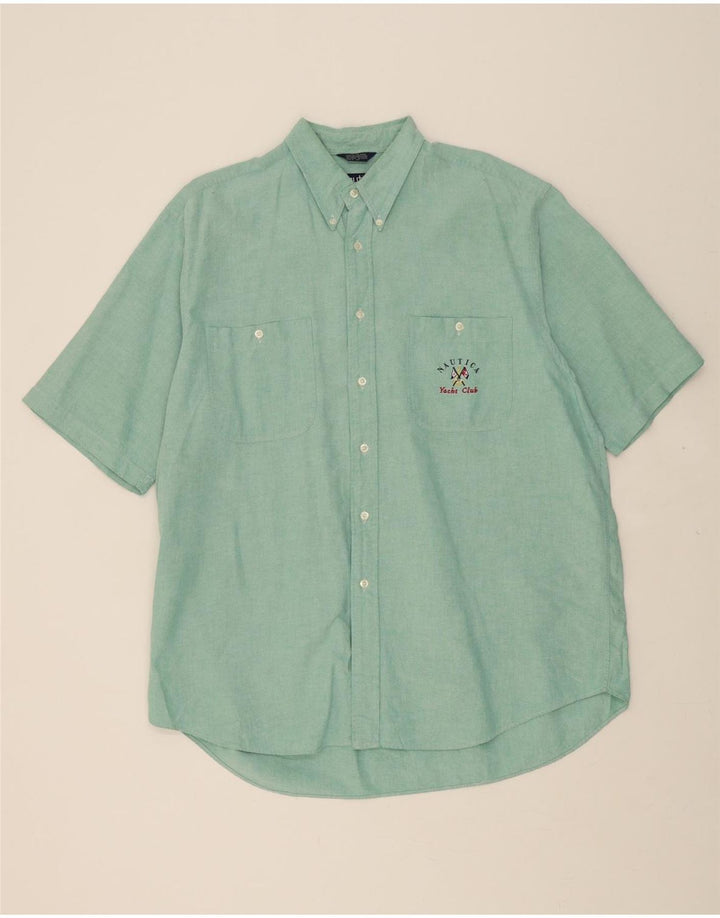 NAUTICA Mens Short Sleeve Shirt Large Green Cotton Vintage Nautica and Second-Hand Nautica from Messina Hembry 