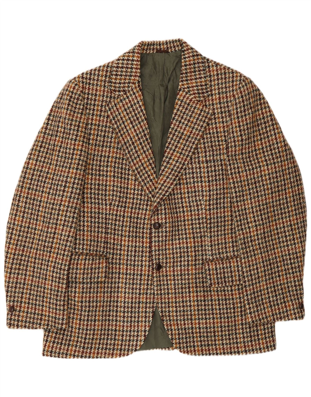 Giacca blazer da uomo a 2 bottoni Harris Tweed UK 40 grande pied de poule marrone