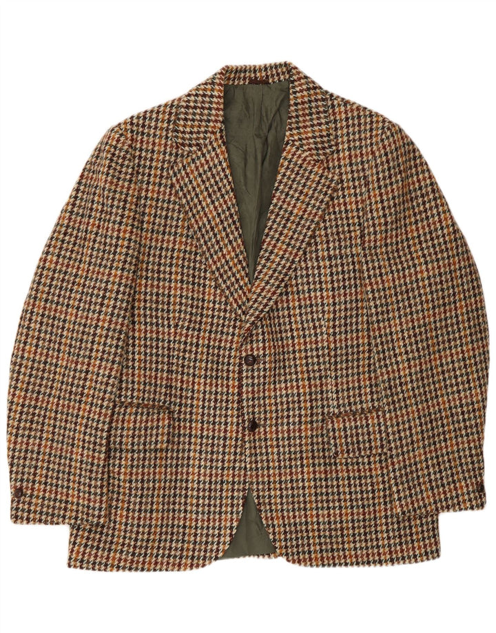 Giacca blazer da uomo a 2 bottoni Harris Tweed UK 40 grande pied de poule marrone
