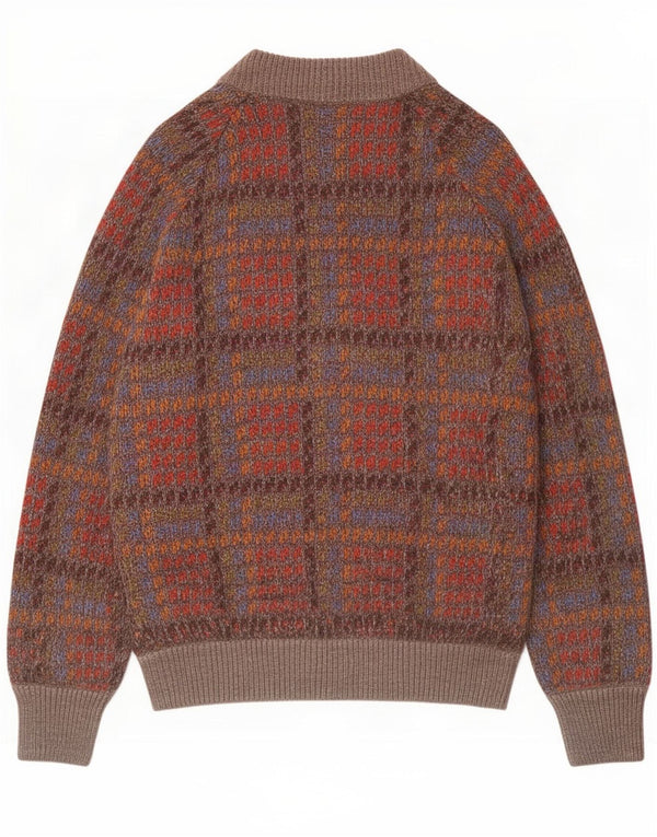 Maglione cardigan da uomo vintage a quadri multicolore medio