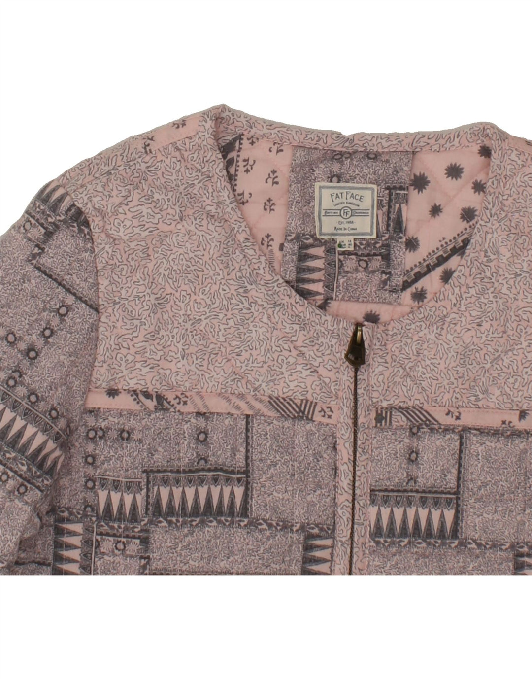FAT FACE Womens Bomber Jacket UK 12 Medium Pink Geometric Vintage Fat Face and Second-Hand Fat Face from Messina Hembry 
