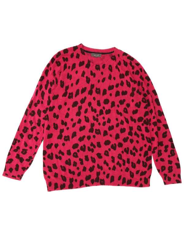 Maglione maglione girocollo da donna Marks & Spencer UK 22 2XL rosa stampa animalier