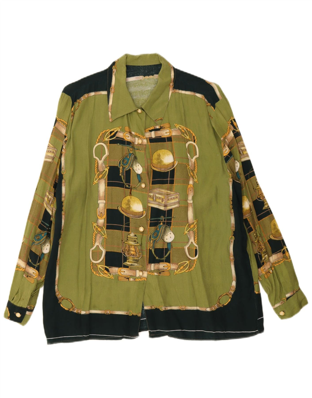 Camicia vintage da donna con motivo astratto UK 18 XL Verde