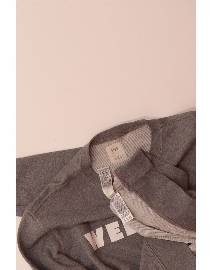 MARKS & SPENCER Mens Weekend Graphic Sweatshirt Jumper Medium Grey Cotton Vintage Marks & Spencer and Second-Hand Marks & Spencer from Messina Hembry 