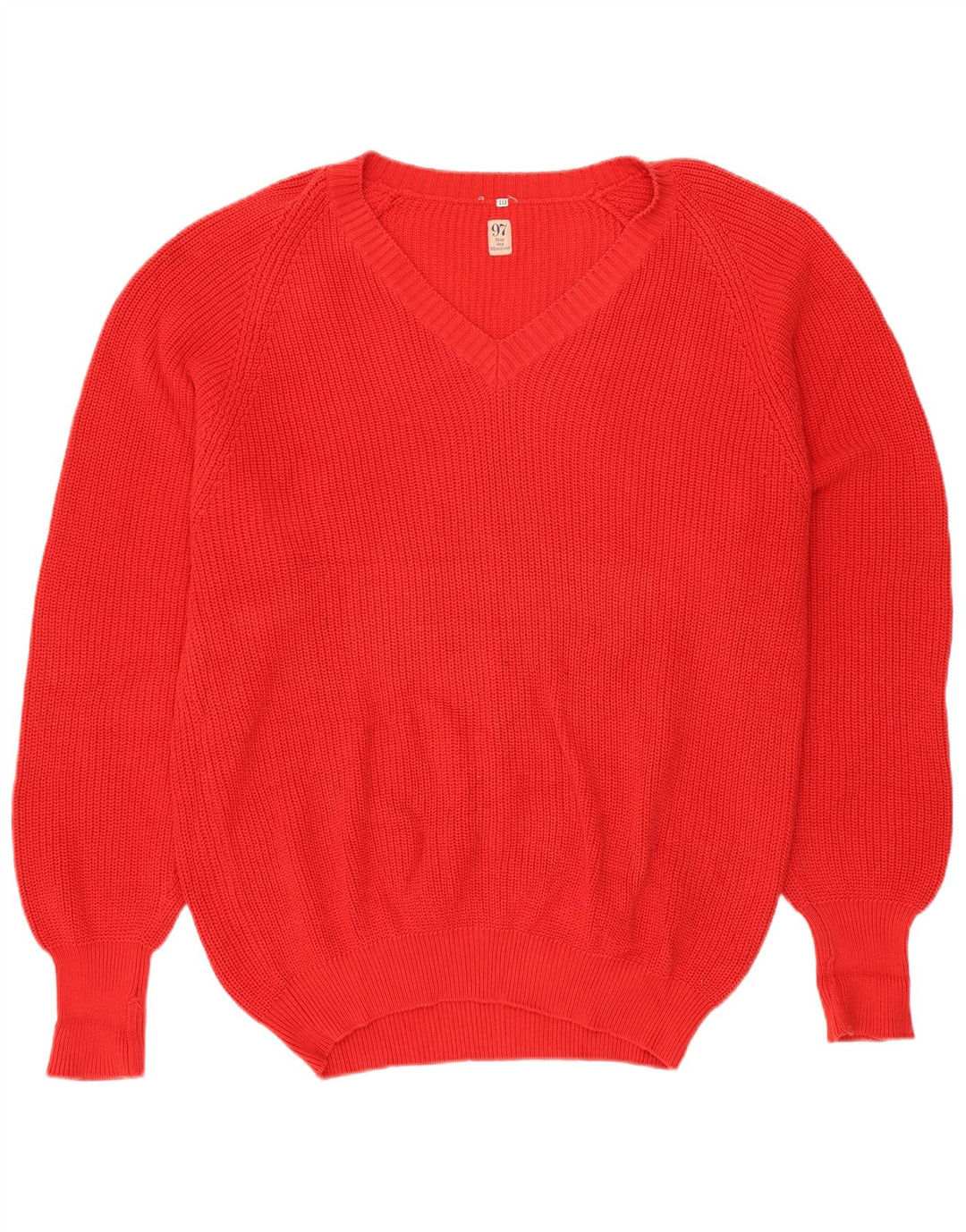 VINTAGE Maglione da uomo con scollo a V grande cotone rosso