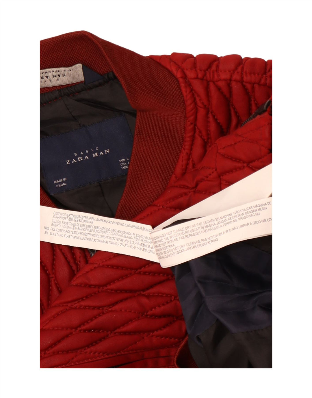 Giubbotto bomber trapuntato da uomo Zara UK 40 grande rosso poliestere