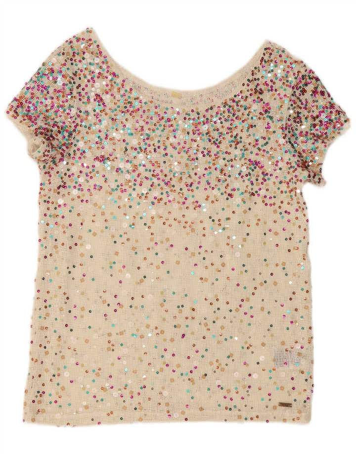 GUESS Camicetta da donna all'uncinetto con paillettes Top UK 10 Small Poliestere bianco sporco