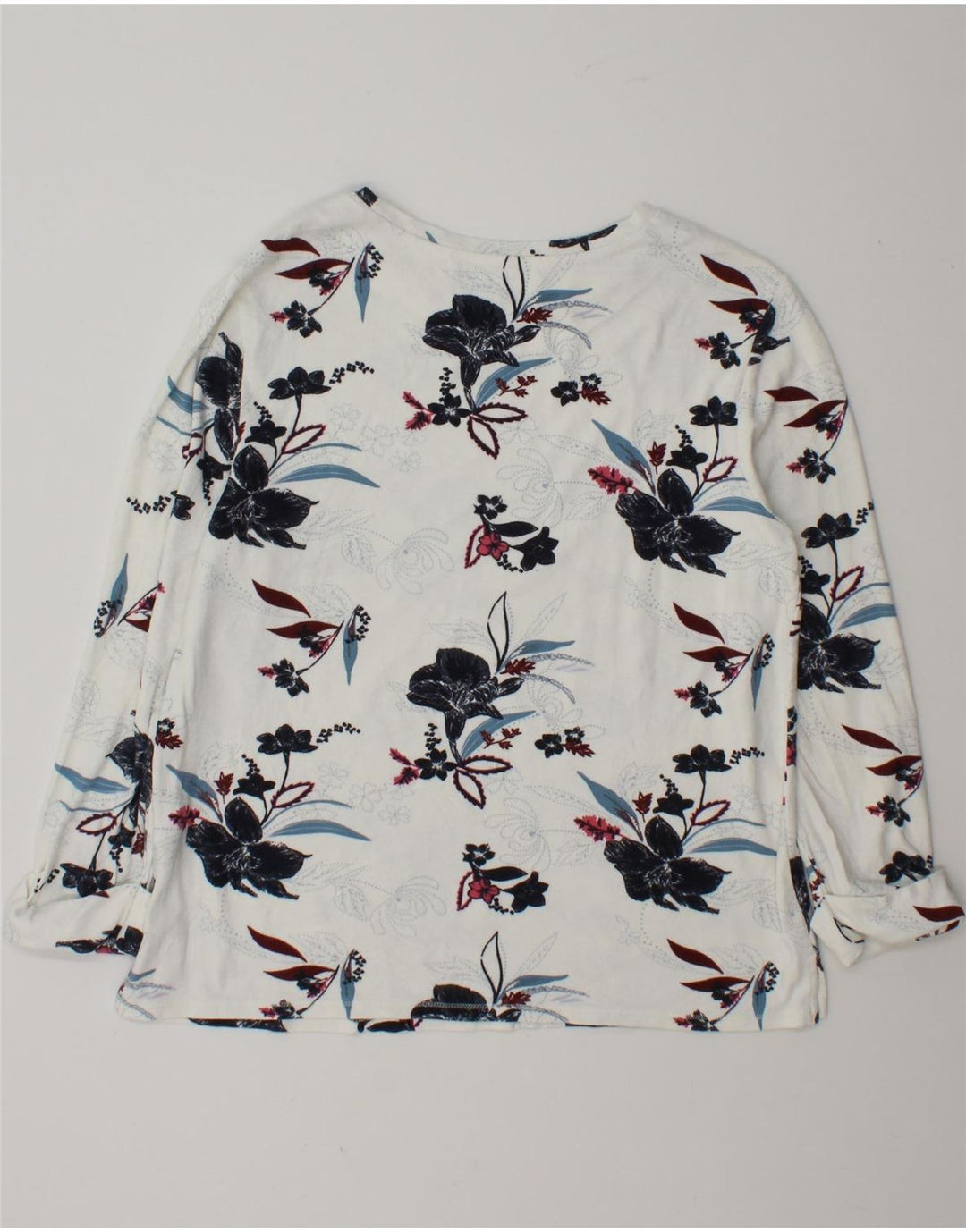 Marks & Spencer Top da donna a maniche lunghe UK 12 Viscosa floreale bianca media