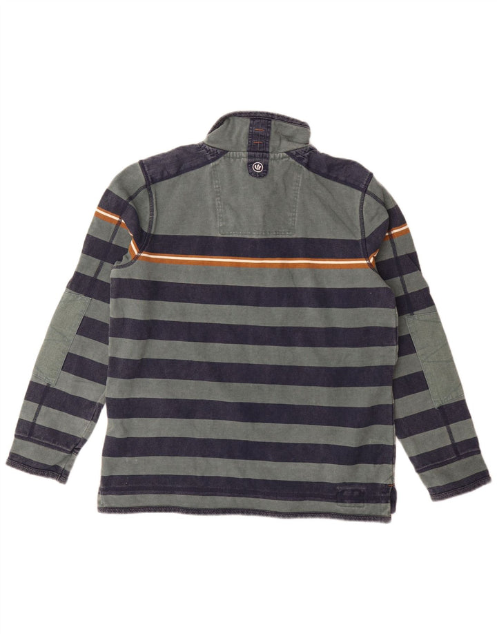 Felpa da uomo con collo con zip Fat Face Maglione in cotone a righe verde medio